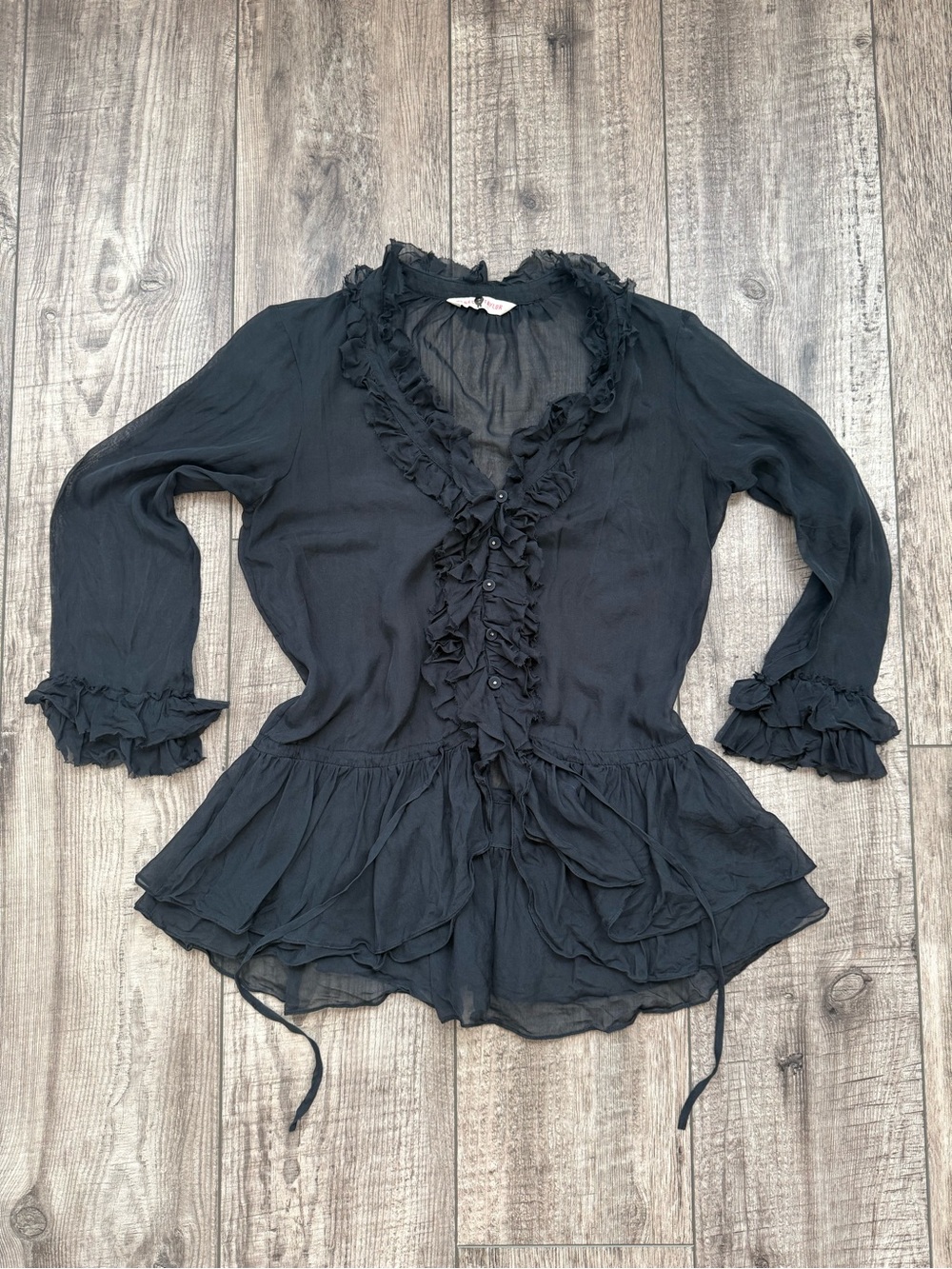 Rebecca Taylor black silk ruffle coquette blouse